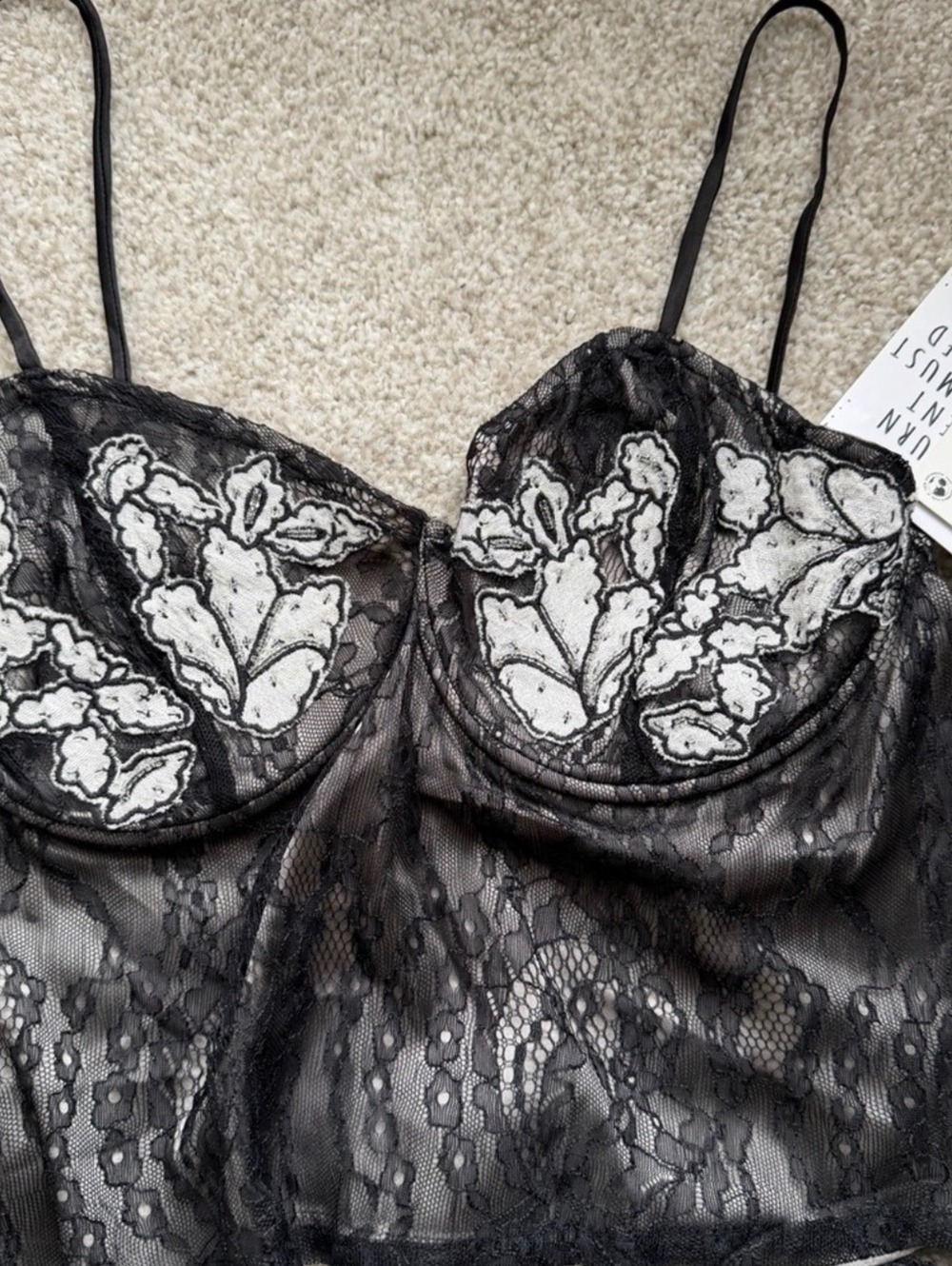 Free People Black Lace Floral Applique Camisole and Maxi Skirt Set, Size M - Picture 5 of 7